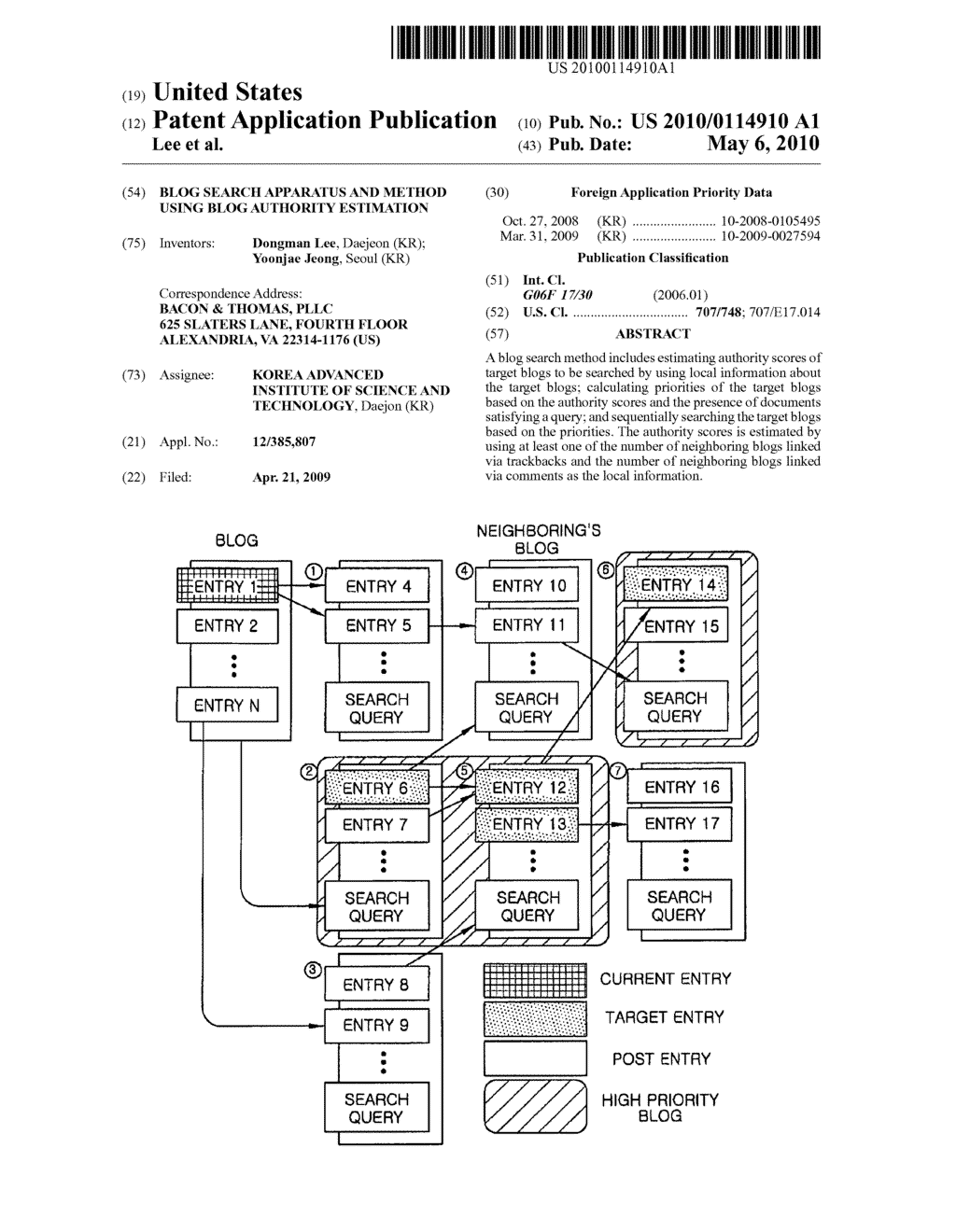 Blog search apparatus and method using blog authority estimation - diagram, schematic, and image 01