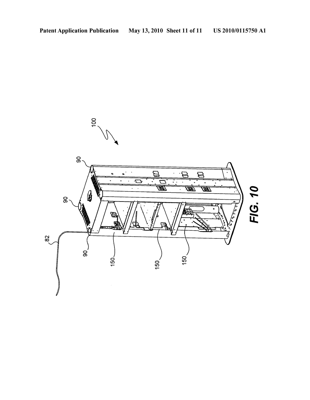 Medical boom with articulated arms and a base with preconfigured removable modular racks used for storing electronic and utility equipment - diagram, schematic, and image 12