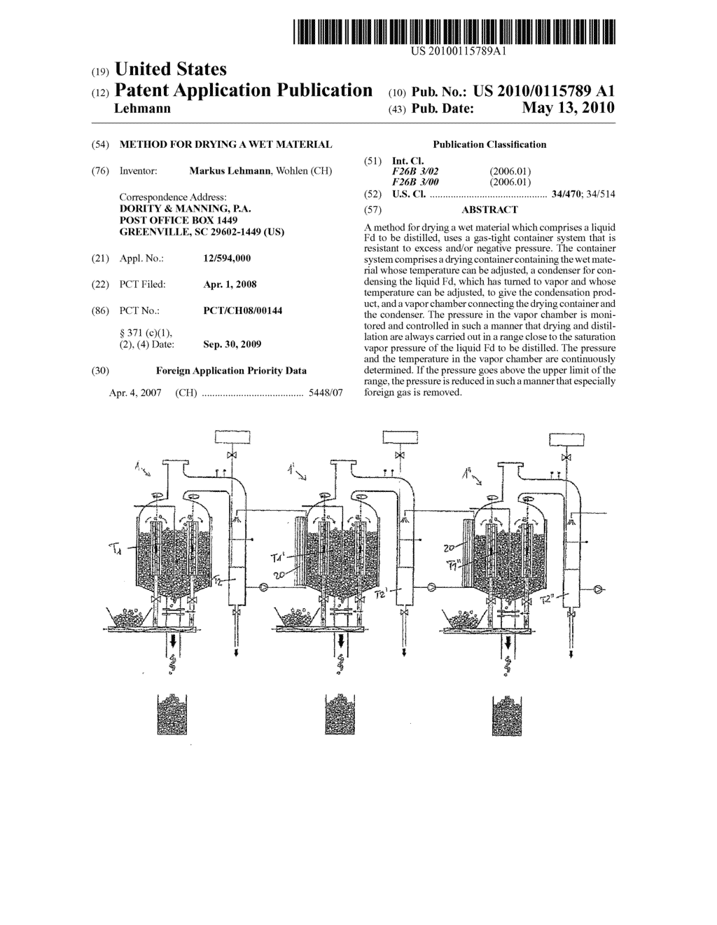 METHOD FOR DRYING A WET MATERIAL - diagram, schematic, and image 01