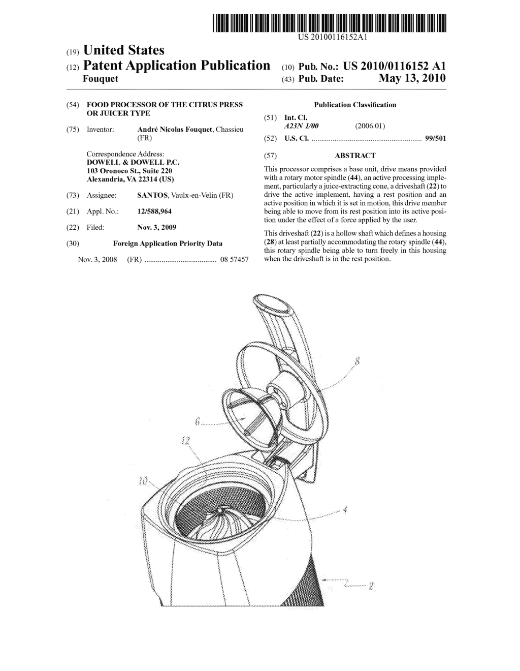 Food processor of the citrus press or juicer type - diagram, schematic, and image 01