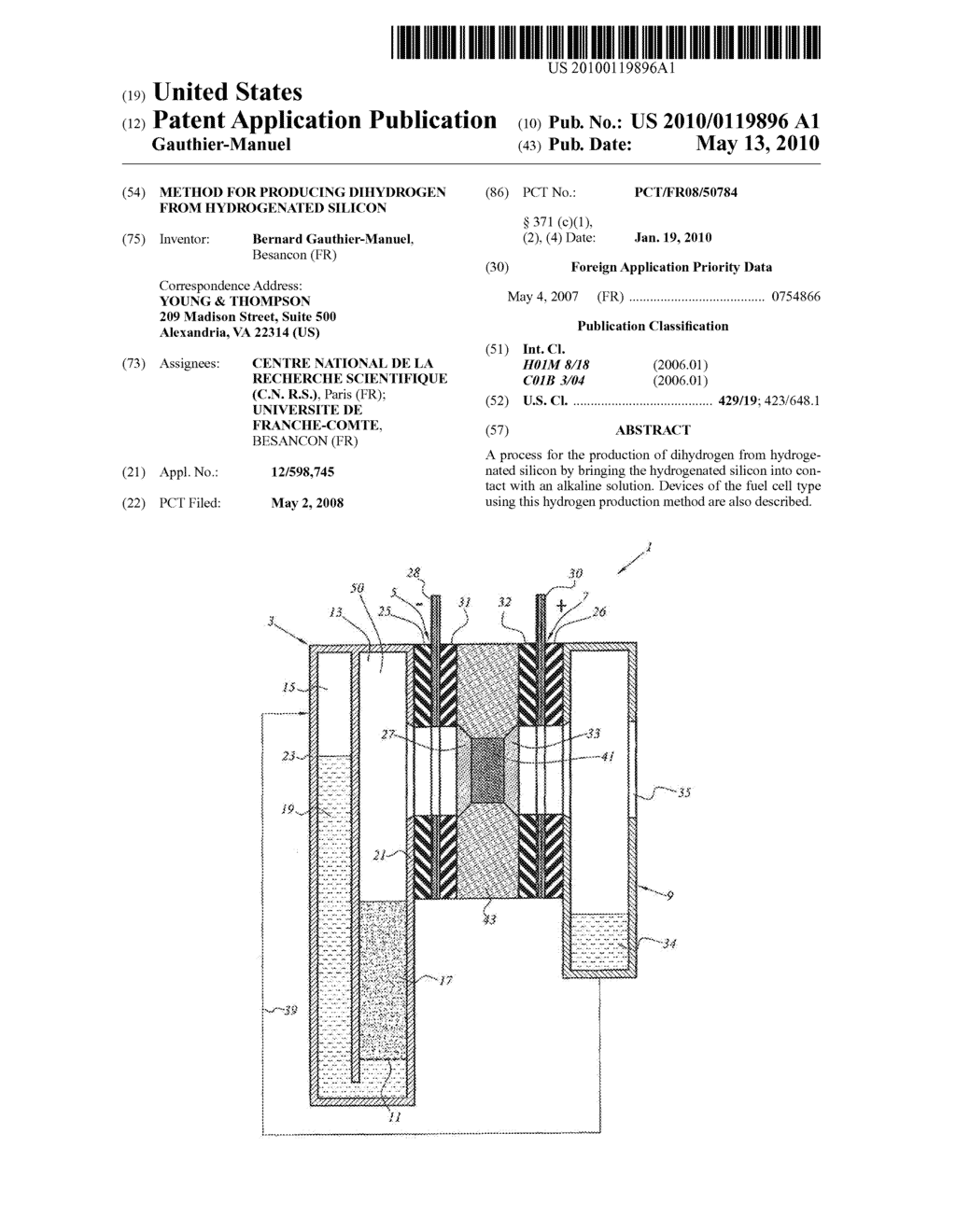 METHOD FOR PRODUCING DIHYDROGEN FROM HYDROGENATED SILICON - diagram, schematic, and image 01