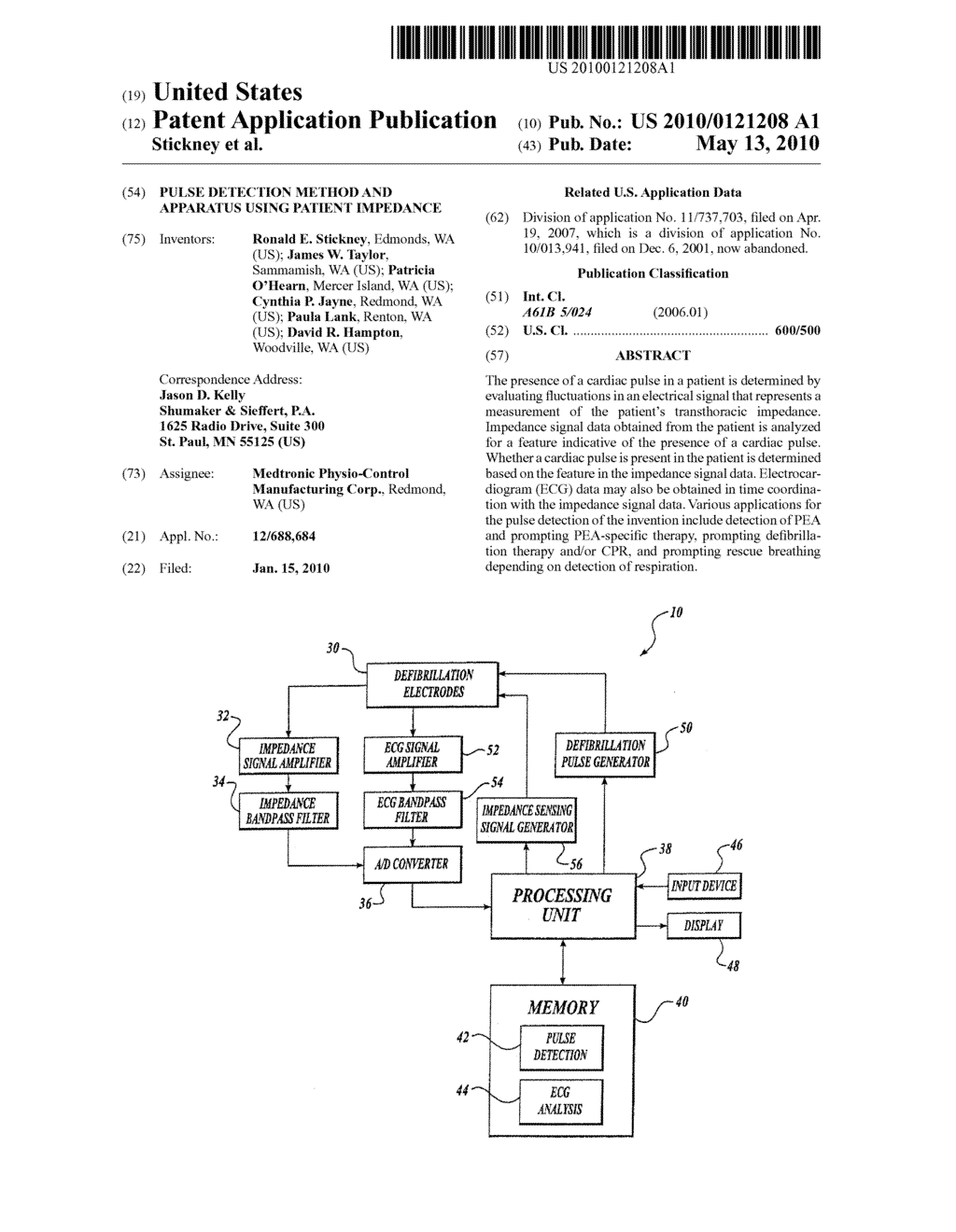 PULSE DETECTION METHOD AND APPARATUS USING PATIENT IMPEDANCE - diagram, schematic, and image 01