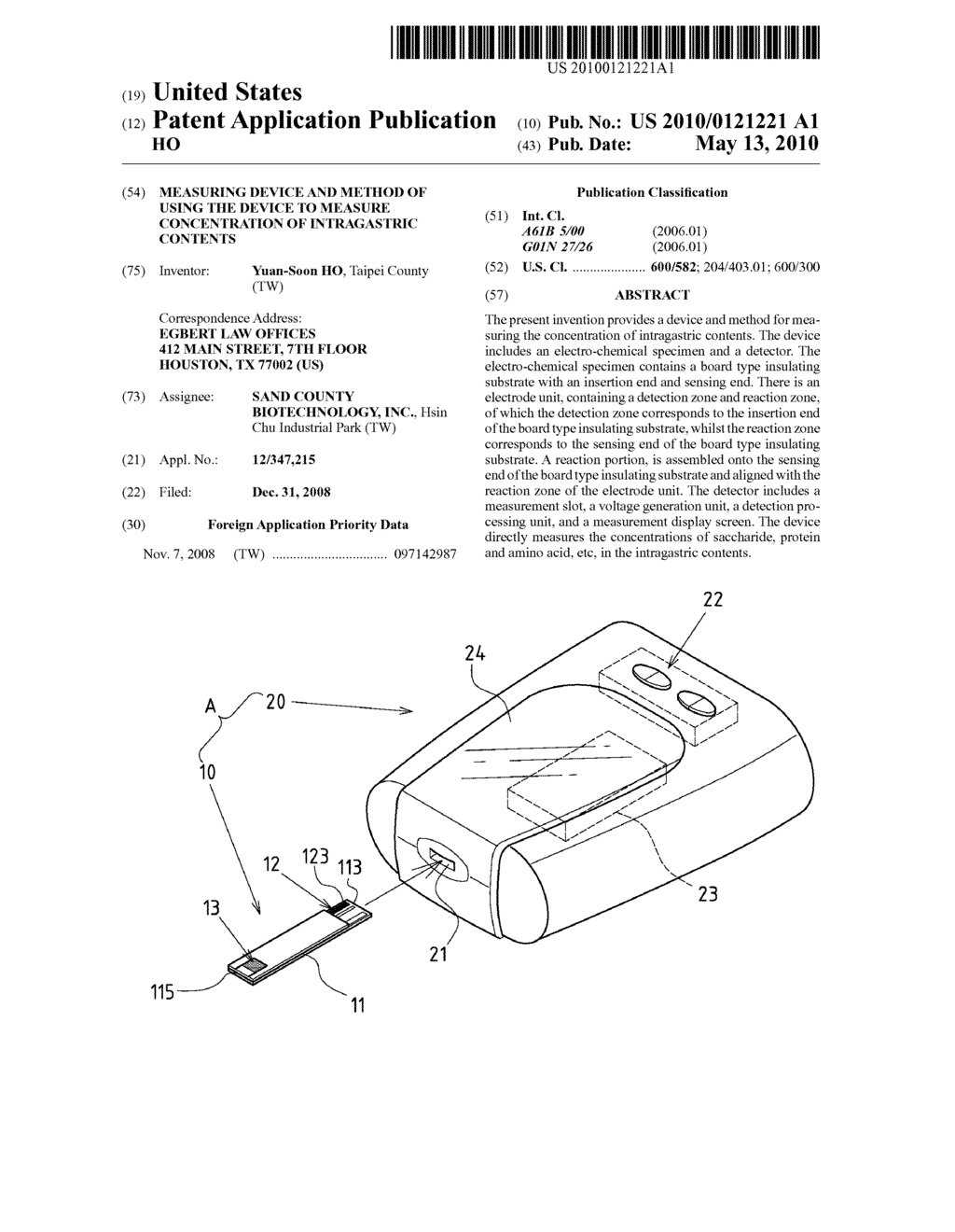 MEASURING DEVICE AND METHOD OF USING THE DEVICE TO MEASURE CONCENTRATION OF INTRAGASTRIC CONTENTS - diagram, schematic, and image 01