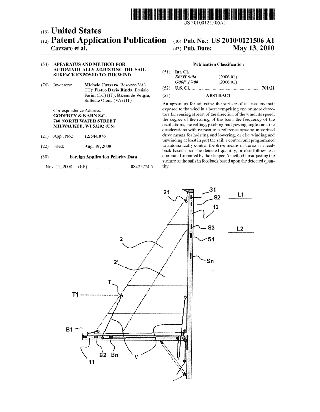 APPARATUS AND METHOD FOR AUTOMATICALLY ADJUSTING THE SAIL SURFACE EXPOSED TO THE WIND - diagram, schematic, and image 01