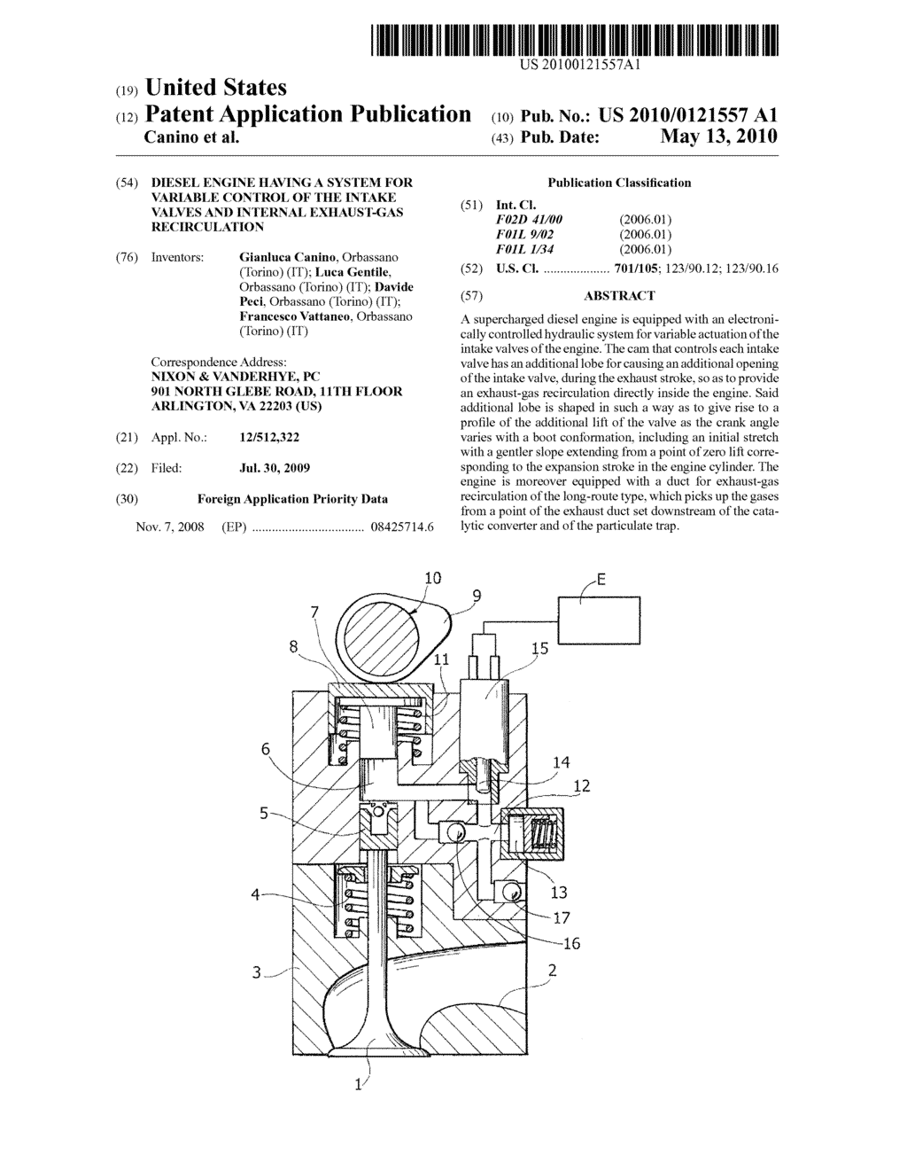 DIESEL ENGINE HAVING A SYSTEM FOR VARIABLE CONTROL OF THE INTAKE VALVES AND INTERNAL EXHAUST-GAS RECIRCULATION - diagram, schematic, and image 01