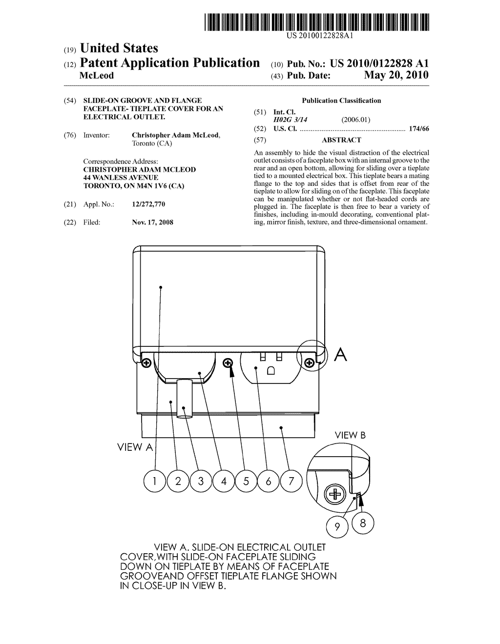  slide-on groove and flange faceplate- tieplate cover for an electrical outlet. - diagram, schematic, and image 01