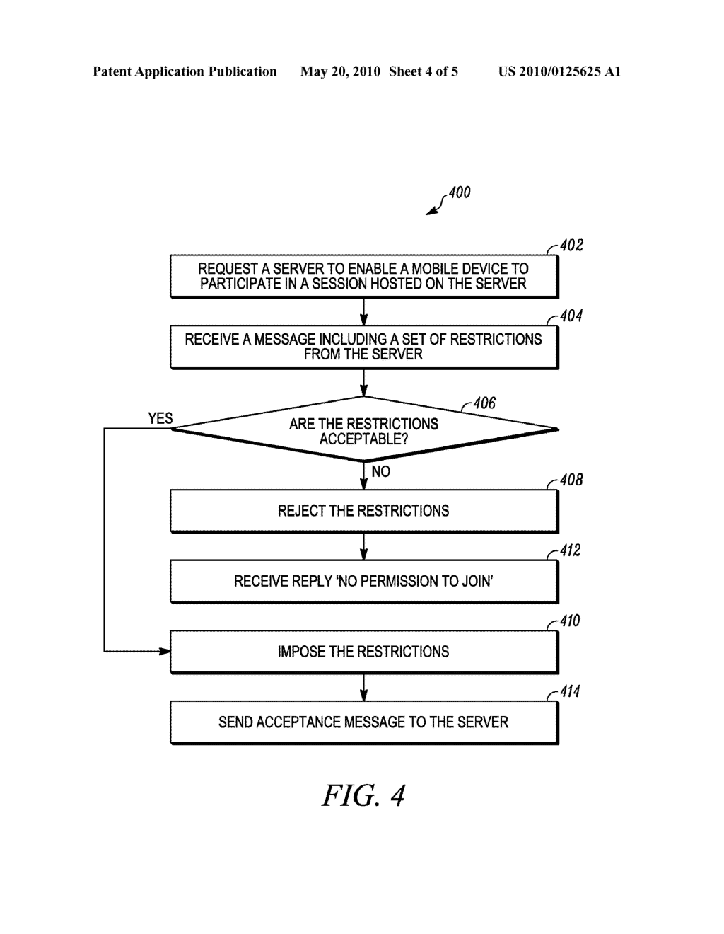 Method for Restricting Usage of a Mobile Device for Participating in a Session - diagram, schematic, and image 05