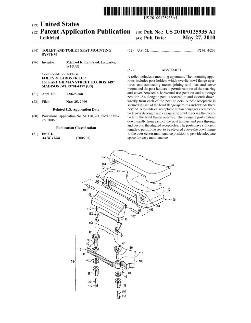 TOILET AND TOILET SEAT MOUNTING SYSTEM - diagram, schematic, and image 01