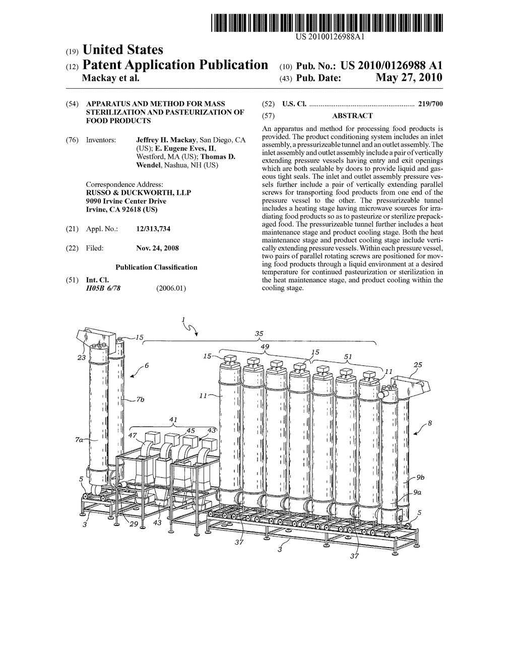 Apparatus and method for mass sterilization and pasteurization of food products - diagram, schematic, and image 01