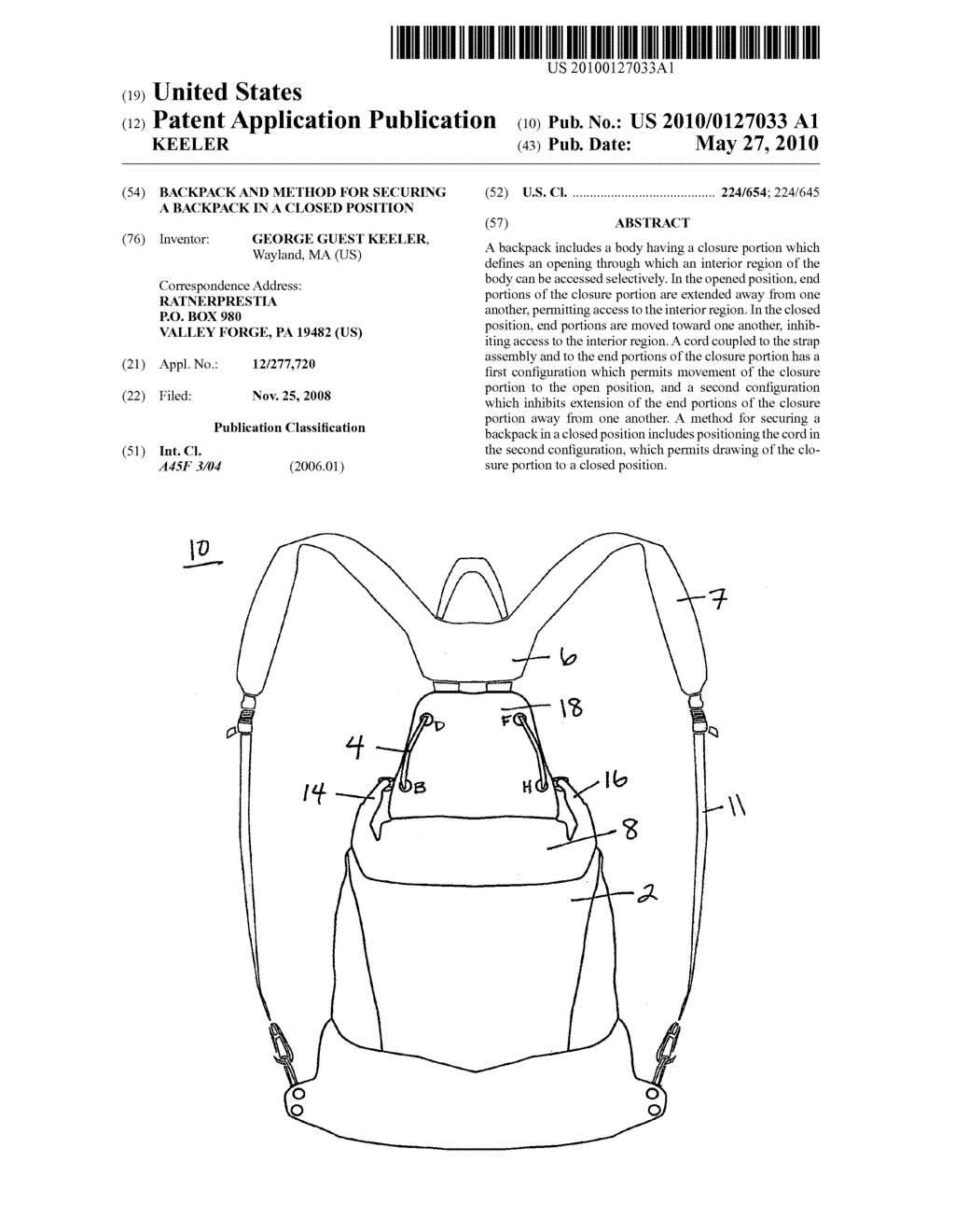 BACKPACK AND METHOD FOR SECURING A BACKPACK IN A CLOSED POSITION - diagram, schematic, and image 01