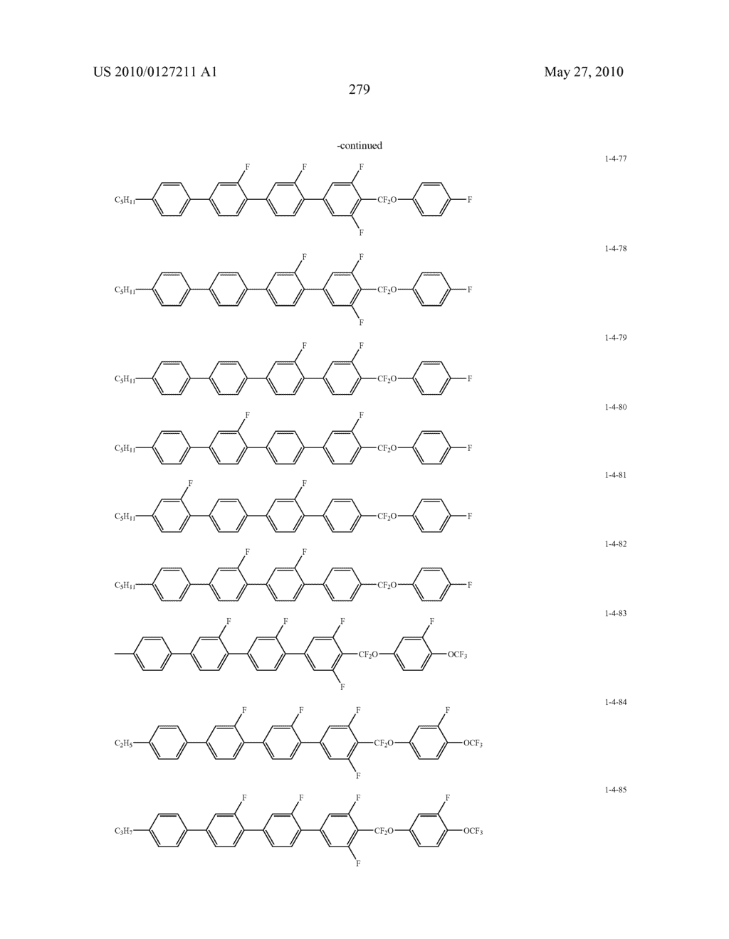 FIVE-RING LIQUID CRYSTAL COMPOUND HAVING CF20 BONDING GROUP, LIQUID CRYSTAL COMPOSITION, AND LIQUID CRYSTAL DISPLAY DEVICE - diagram, schematic, and image 280