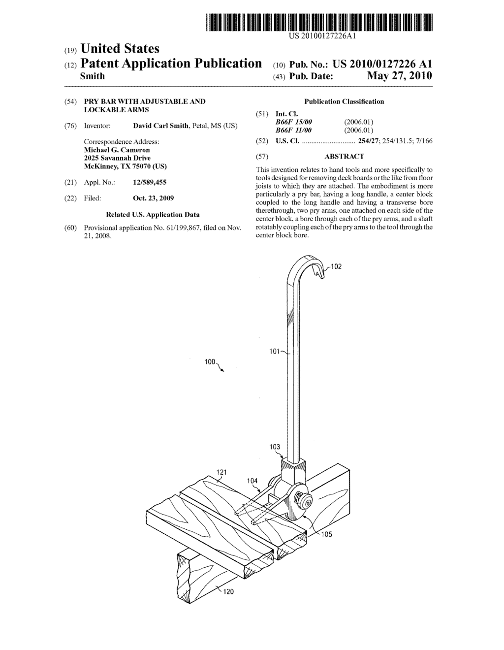 Pry bar with adjustable and lockable arms - diagram, schematic, and image 01