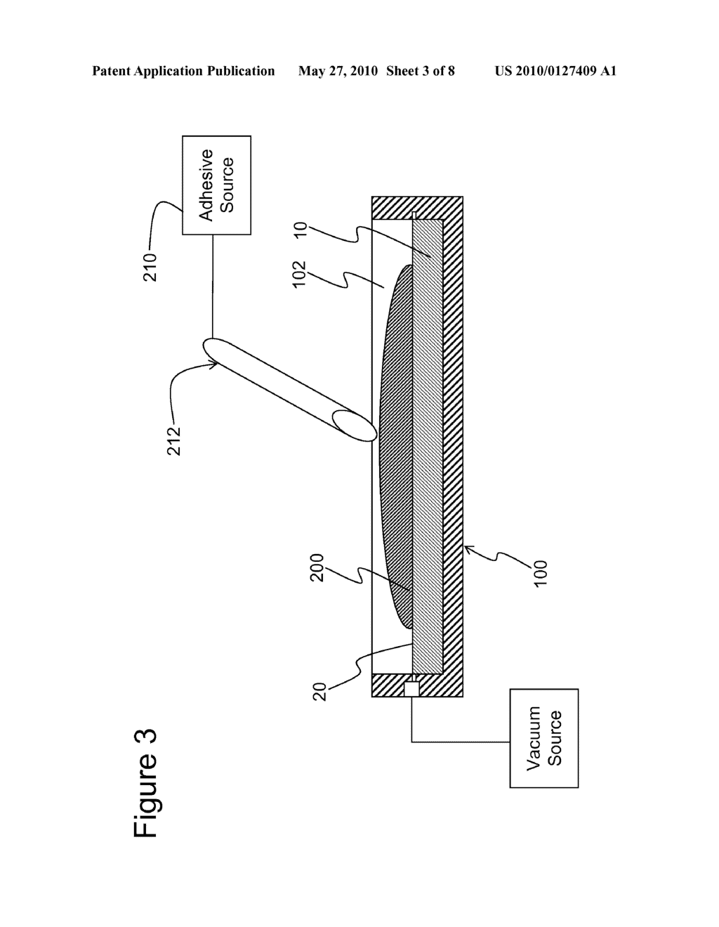 MICROELECTRONIC DEVICE WAFERS INCLUDING AN IN-SITU MOLDED ADHESIVE, MOLDS FOR IN-SITU MOLDING ADHESIVES ON MICROELECTRONIC DEVICE WAFERS, AND METHODS OF MOLDING ADHESIVES ON MICROELECTRONIC DEVICE WAFERS - diagram, schematic, and image 04