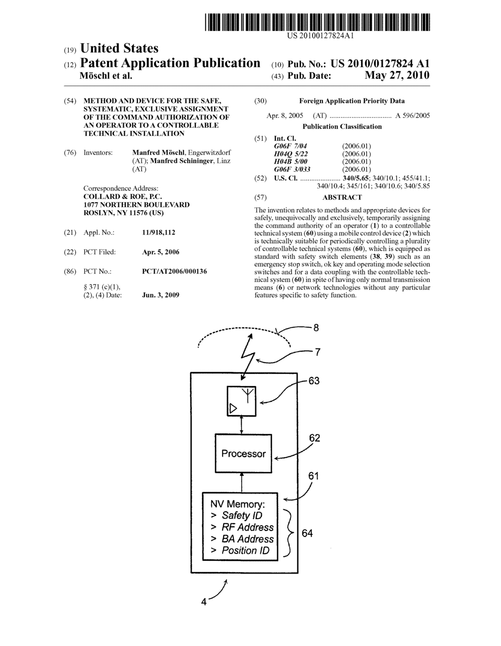 Method and Device for the Safe, Systematic, Exclusive Assignment of the Command Authorization of an Operator to a Controllable Technical Installation - diagram, schematic, and image 01