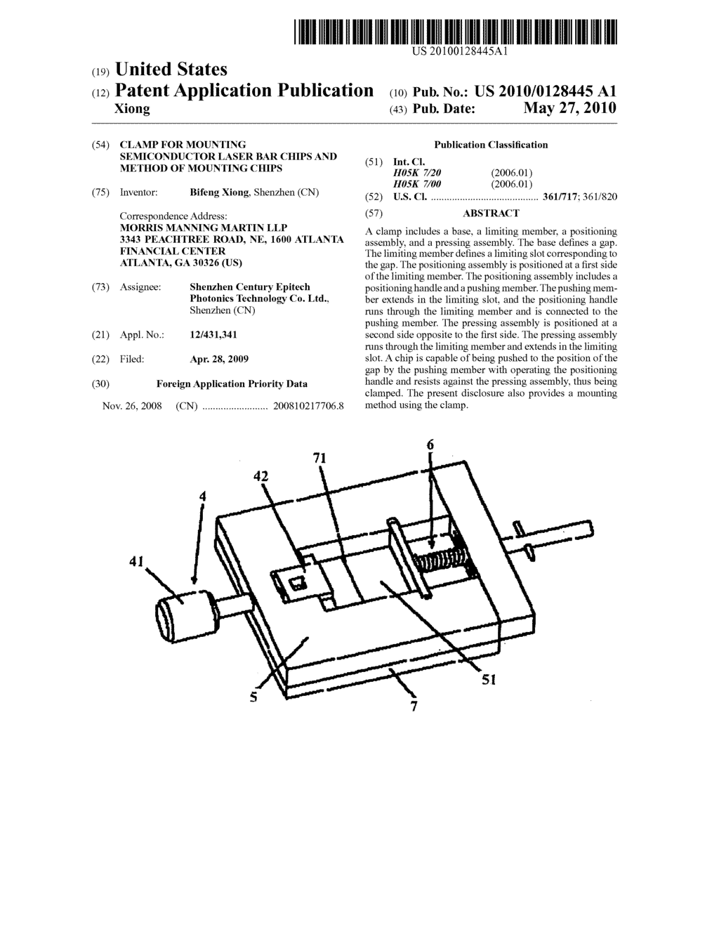 Clamp for mounting semiconductor laser bar chips and method of mounting chips - diagram, schematic, and image 01