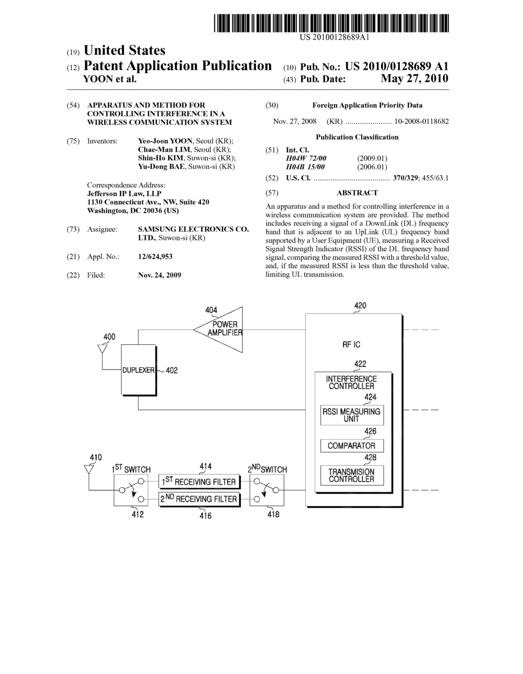 APPARATUS AND METHOD FOR CONTROLLING INTERFERENCE IN A WIRELESS COMMUNICATION SYSTEM - diagram, schematic, and image 01