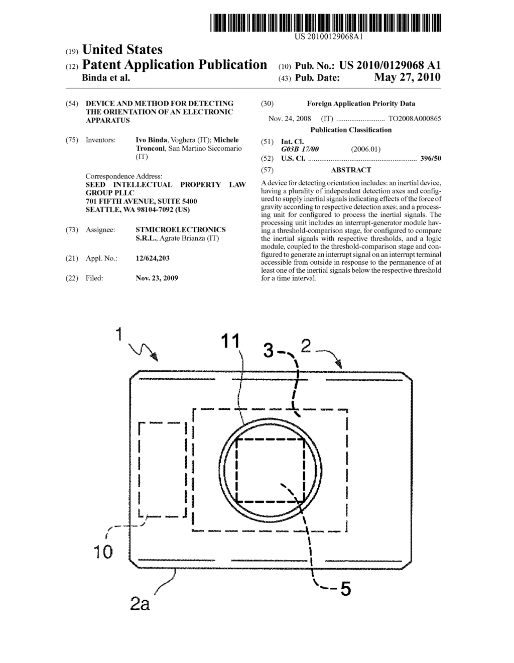 DEVICE AND METHOD FOR DETECTING THE ORIENTATION OF AN ELECTRONIC APPARATUS - diagram, schematic, and image 01