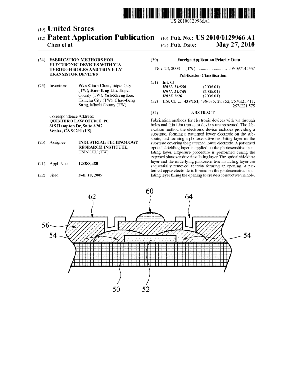 FABRICATION METHODS FOR ELECTRONIC DEVICES WITH VIA THROUGH HOLES AND THIN FILM TRANSISTOR DEVICES - diagram, schematic, and image 01