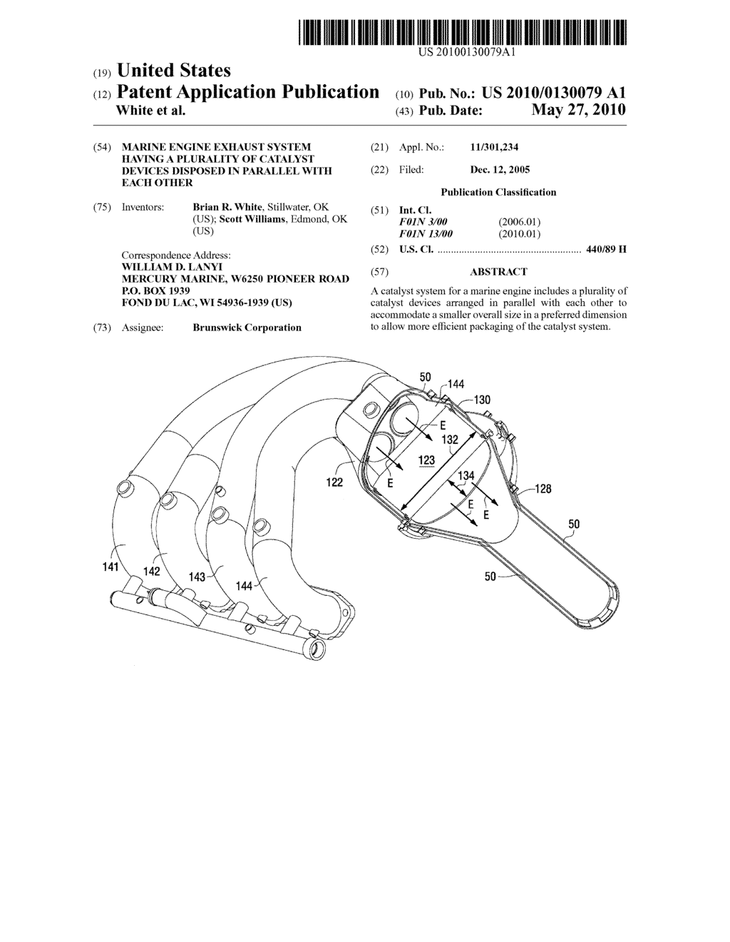 Marine engine exhaust system having a plurality of catalyst devices disposed in parallel with each other - diagram, schematic, and image 01