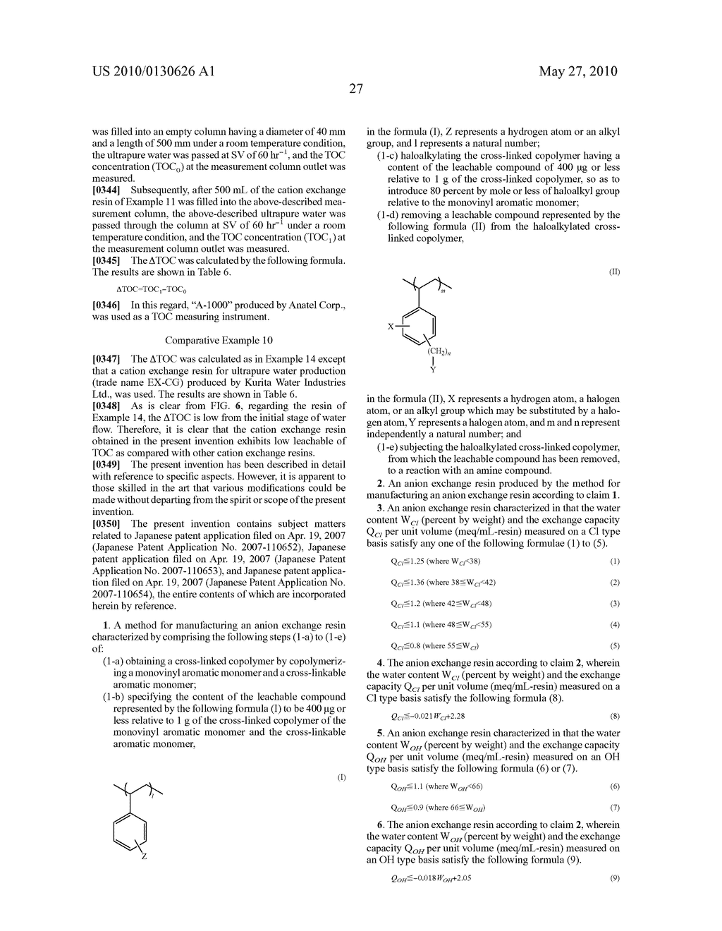 METHOD FOR MANUFACTURING ANION EXCHANGE RESIN, ANION EXCHANGE RESIN, METHOD FOR MANUFACTURING CATION EXCHANGE RESIN, CATION EXCHANGE RESIN, MIXED BED RESIN, AND METHOD FOR MANUFACTURING ULTRAPURE WATER FOR WASHING ELECTRONIC COMPONENT MATERIAL - diagram, schematic, and image 31