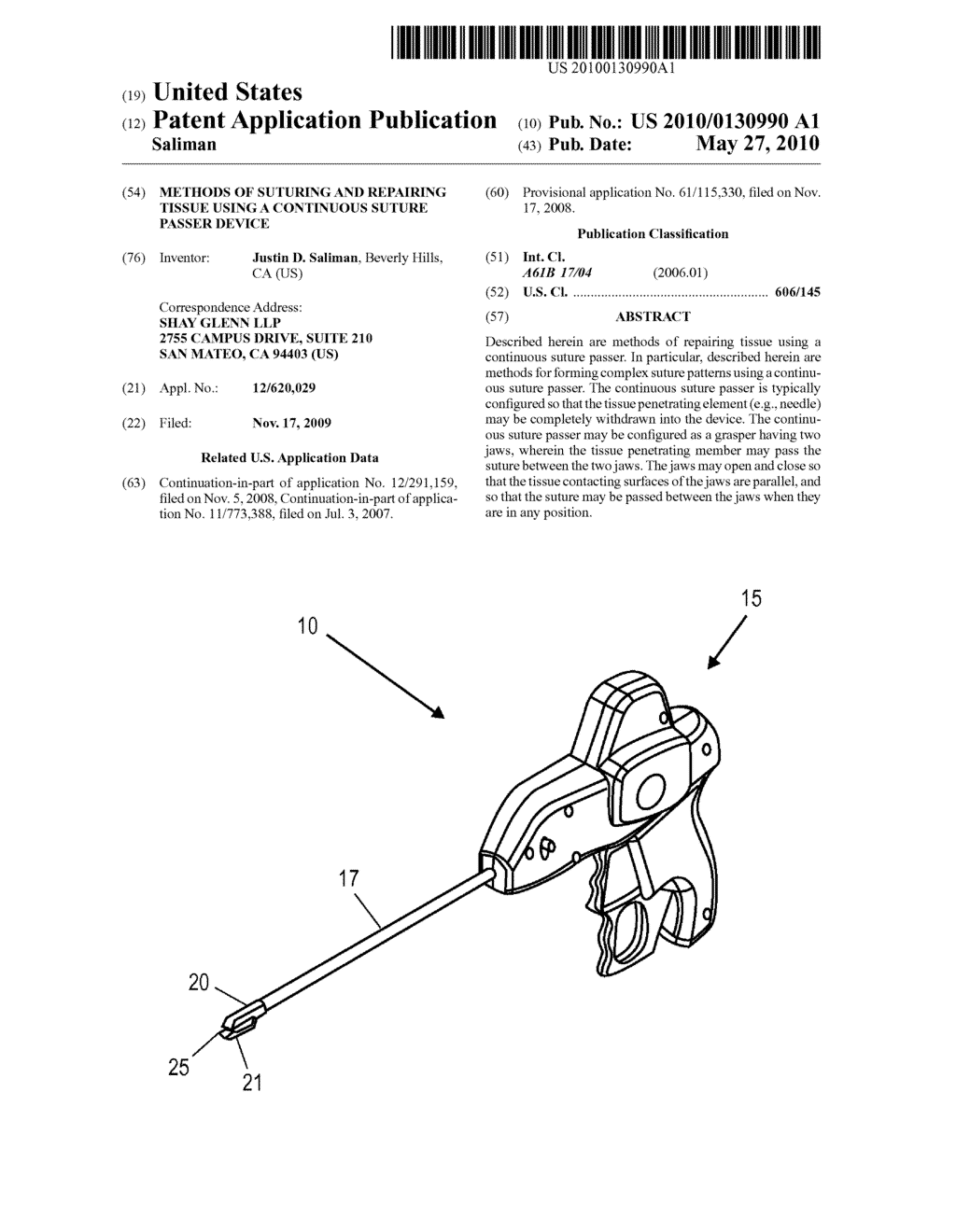 METHODS OF SUTURING AND REPAIRING TISSUE USING A CONTINUOUS SUTURE PASSER DEVICE - diagram, schematic, and image 01