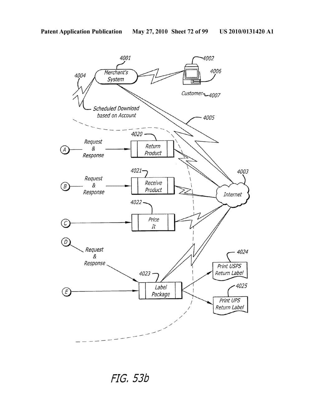 APPARATUS, SYSTEMS AND METHODS FOR ONLINE, MULTI-PARCEL, MULTI-CARRIER, MULTI-SERVICE PARCEL RETURNS SHIPPING MANAGEMENT - diagram, schematic, and image 73