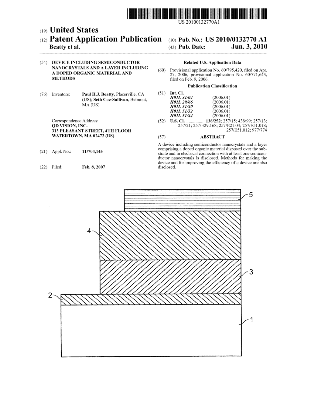 Device including semiconductor nanocrystals and a layer including a doped organic material and methods - diagram, schematic, and image 01