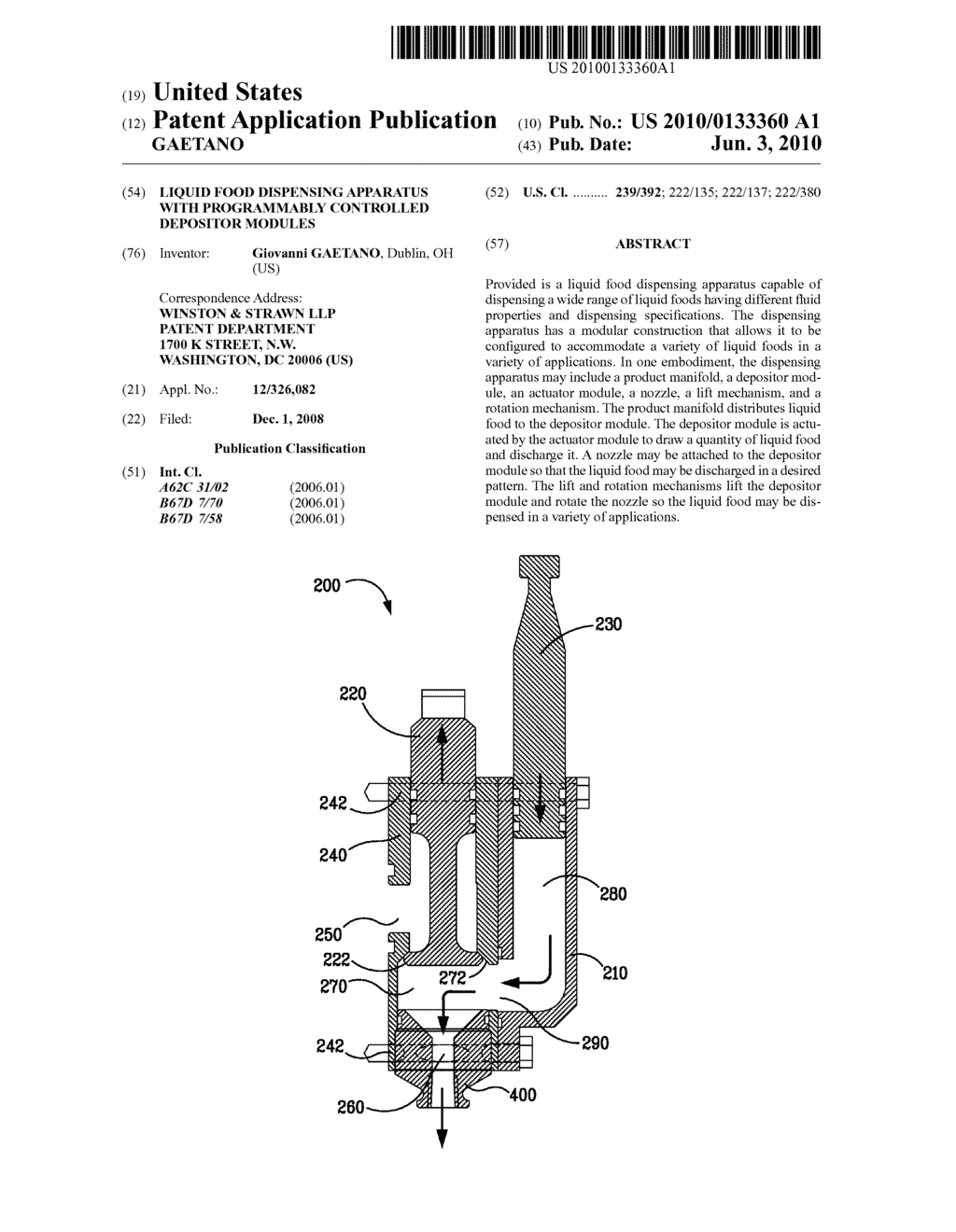 LIQUID FOOD DISPENSING APPARATUS WITH PROGRAMMABLY CONTROLLED DEPOSITOR MODULES - diagram, schematic, and image 01