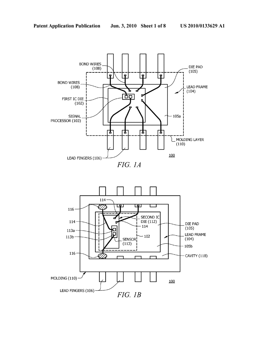 INTEGRATED SENSOR INCLUDING SENSING AND PROCESSING DIE MOUNTED ON OPPOSITE SIDES OF PACKAGE SUBSTRATE - diagram, schematic, and image 02