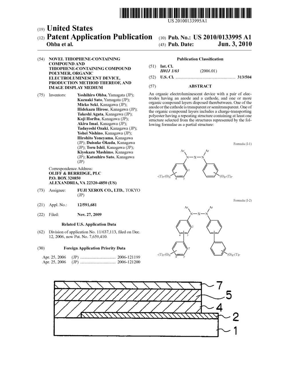 Novel thiophene-containing compound and thiophene-containing compound polymer, organic electroluminescent device, production method thereof, and image display medium - diagram, schematic, and image 01