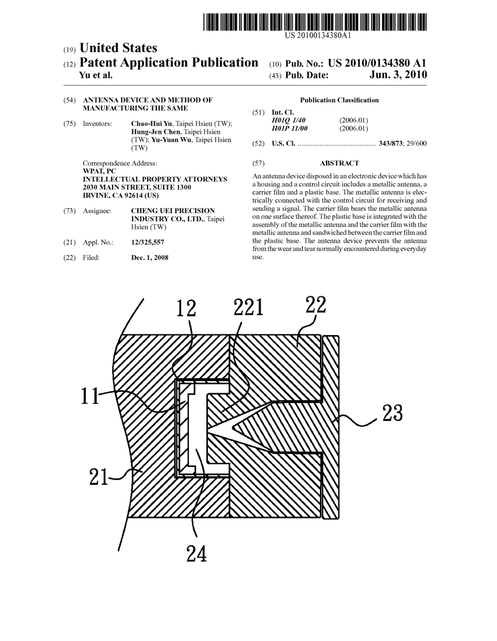 ANTENNA DEVICE AND METHOD OF MANUFACTURING THE SAME - diagram, schematic, and image 01