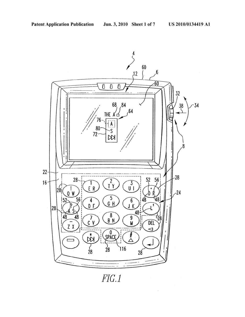 Handheld Electronic Device Providing Proposed Corrected Input In Response to Erroneous Text Entry In Environment of Text Requiring Multiple Sequential Actuations of the Same Key, and Associated Method - diagram, schematic, and image 02