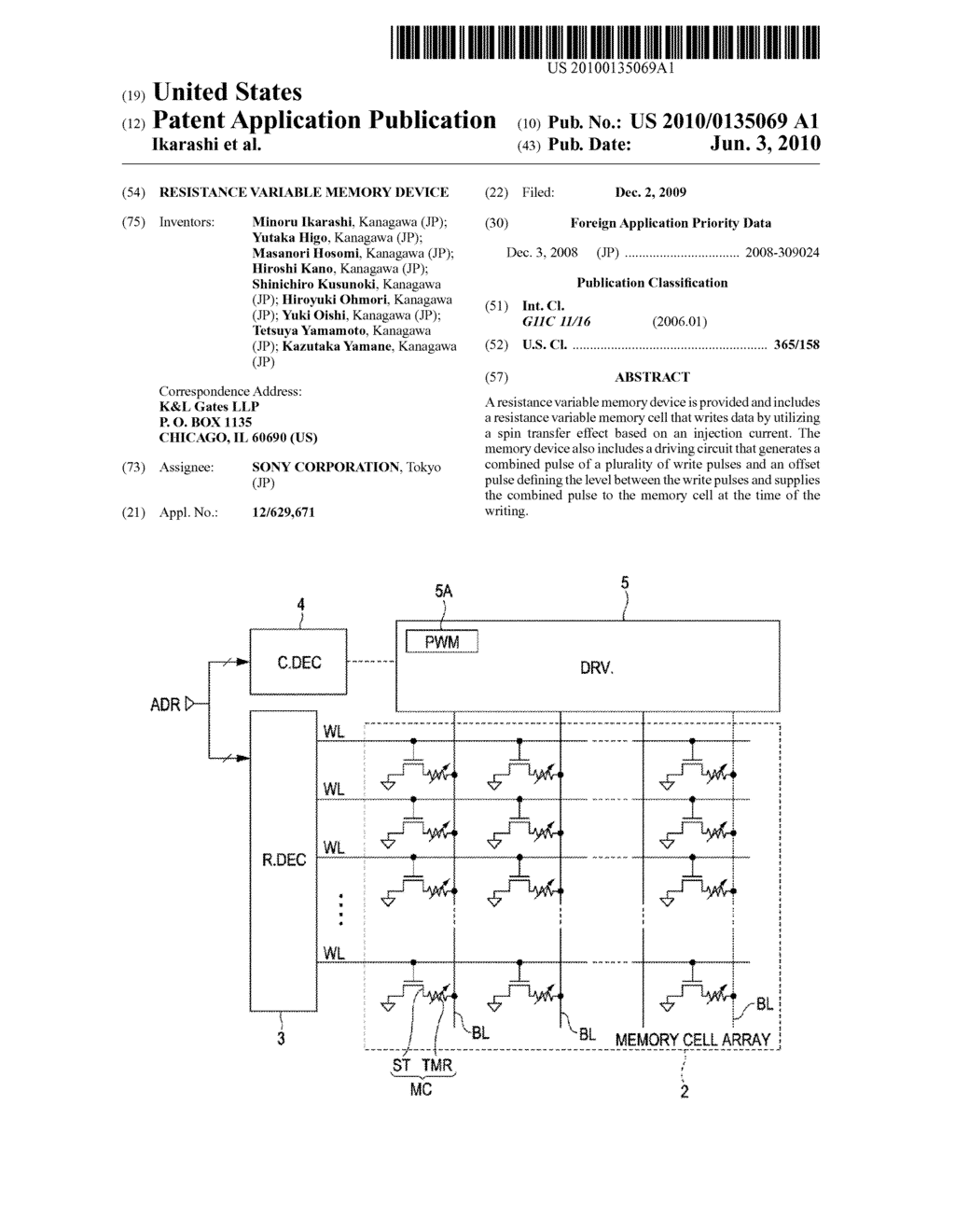 RESISTANCE VARIABLE MEMORY DEVICE - diagram, schematic, and image 01