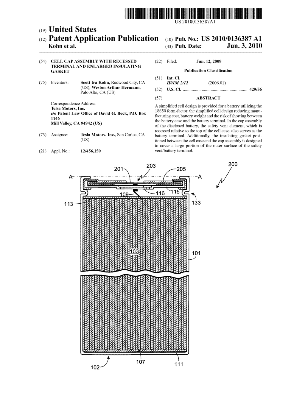 Cell cap assembly with recessed terminal and enlarged insulating gasket - diagram, schematic, and image 01