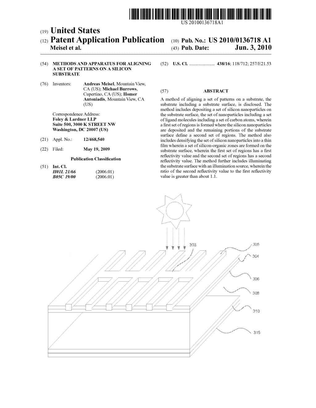 METHODS AND APPARATUS FOR ALIGNING A SET OF PATTERNS ON A SILICON SUBSTRATE - diagram, schematic, and image 01