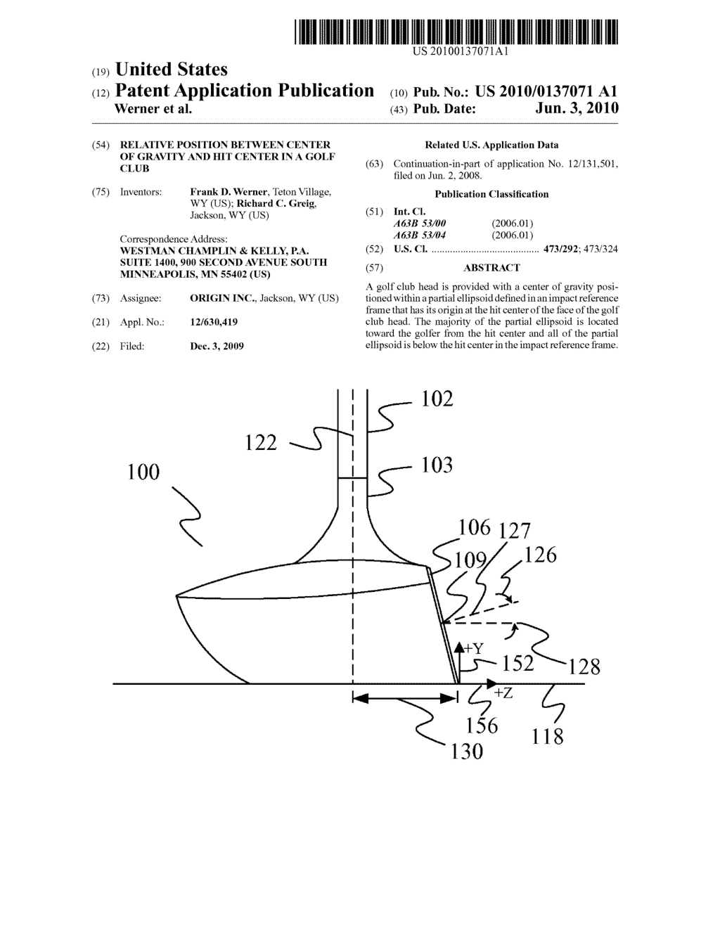 RELATIVE POSITION BETWEEN CENTER OF GRAVITY AND HIT CENTER IN A GOLF CLUB - diagram, schematic, and image 01