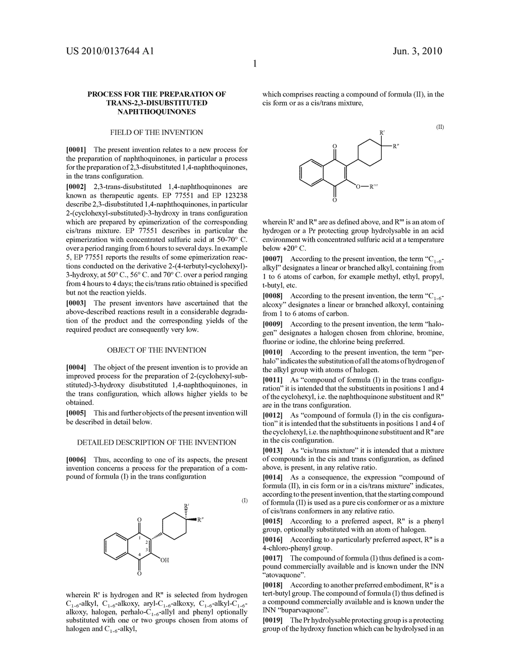 Process for the preparation of trans-2,3-disubstituted naphthoquinones - diagram, schematic, and image 02