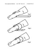 Adjustable, reusable, disposable finger splint to restrict flexion of the phalangeal joints of the hand diagram and image