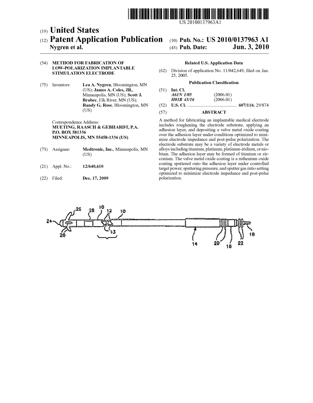 METHOD FOR FABRICATION OF LOW-POLARIZATION IMPLANTABLE STIMULATION ELECTRODE - diagram, schematic, and image 01