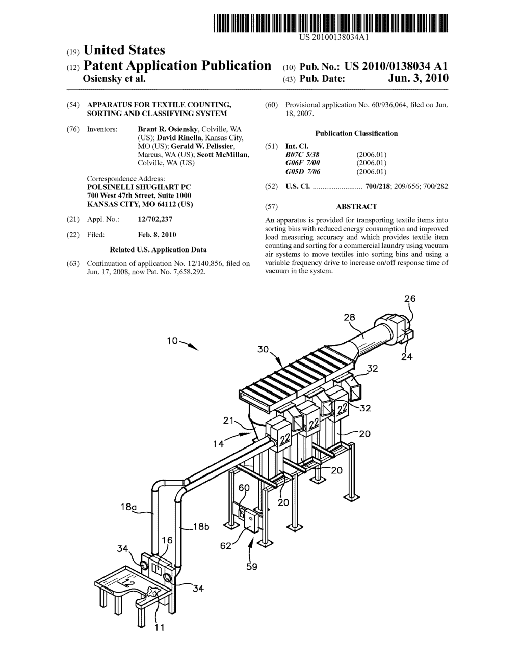 APPARATUS FOR TEXTILE COUNTING, SORTING AND CLASSIFYING SYSTEM - diagram, schematic, and image 01