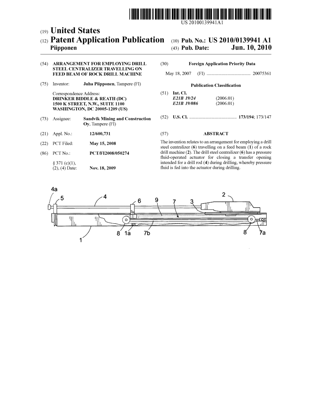 ARRANGEMENT FOR EMPLOYING DRILL STEEL CENTRALIZER TRAVELLING ON FEED BEAM OF ROCK DRILL MACHINE - diagram, schematic, and image 01