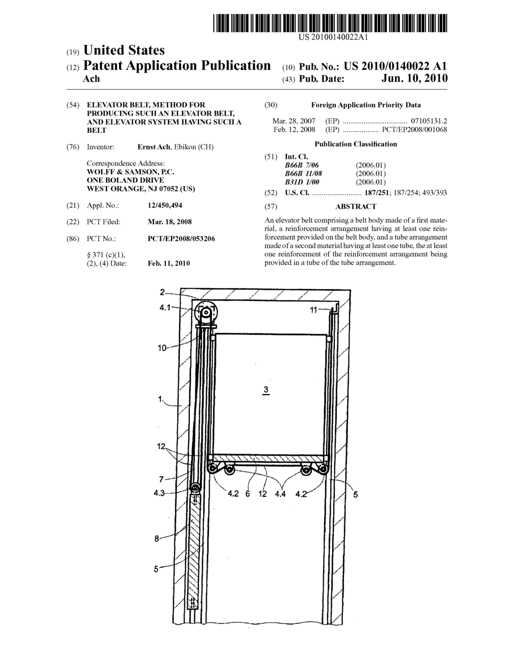 ELEVATOR BELT, METHOD FOR PRODUCING SUCH AN ELEVATOR BELT, AND ELEVATOR SYSTEM HAVING SUCH A BELT - diagram, schematic, and image 01