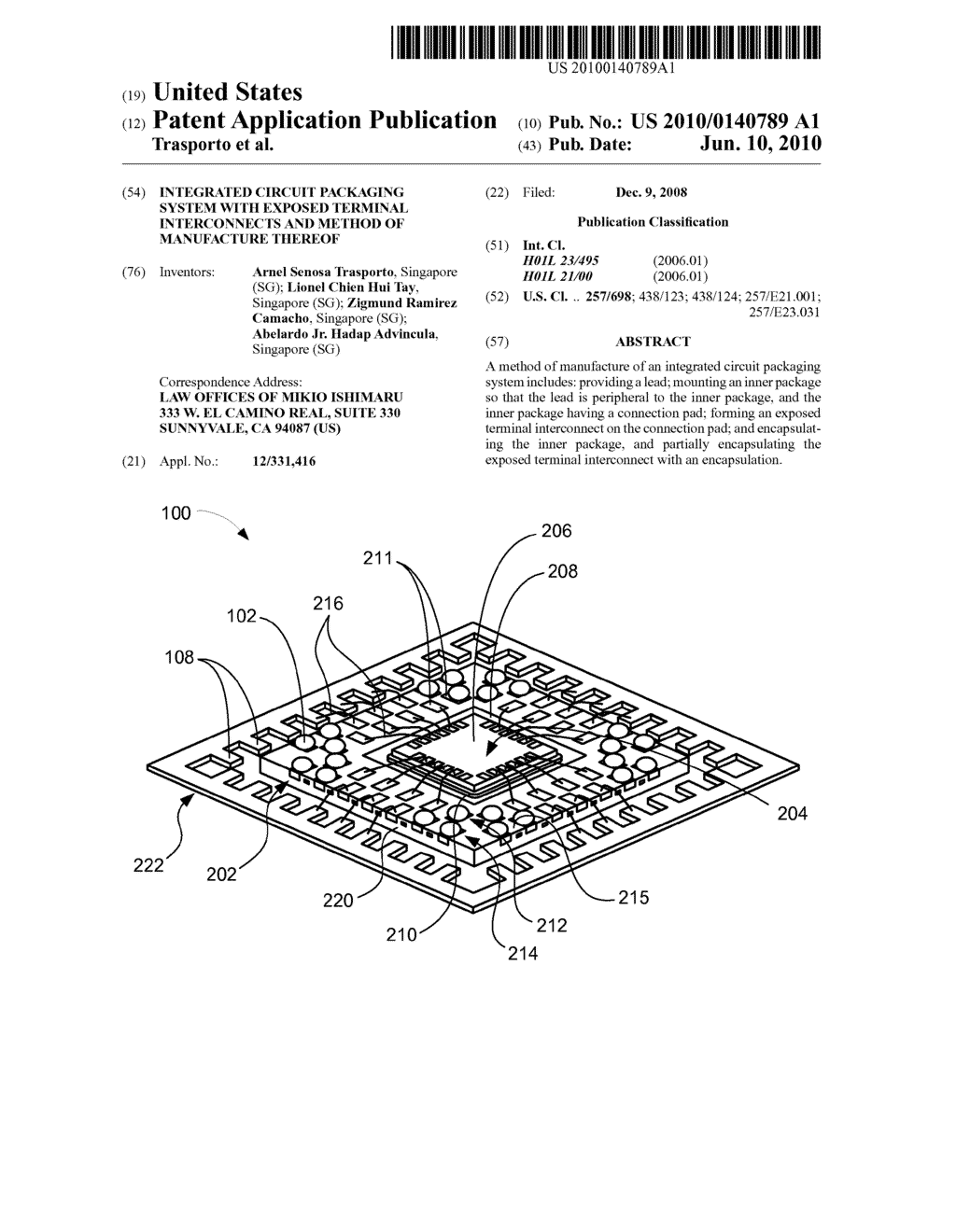 INTEGRATED CIRCUIT PACKAGING SYSTEM WITH EXPOSED TERMINAL INTERCONNECTS AND METHOD OF MANUFACTURE THEREOF - diagram, schematic, and image 01