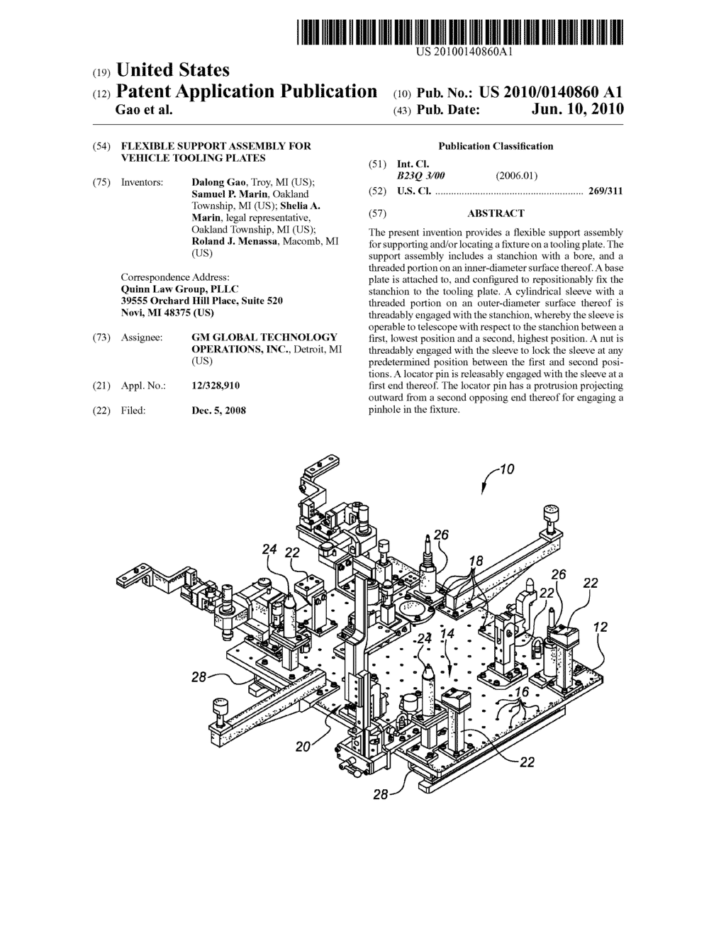 FLEXIBLE SUPPORT ASSEMBLY FOR VEHICLE TOOLING PLATES - diagram, schematic, and image 01