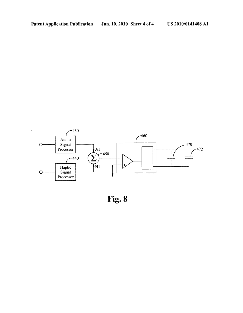 Audio amplifier apparatus to drive a panel to produce both an audio signal and haptic feedback - diagram, schematic, and image 05