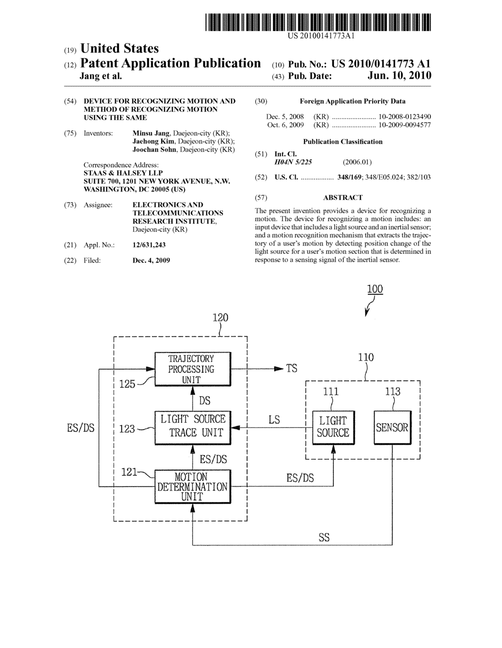 DEVICE FOR RECOGNIZING MOTION AND METHOD OF RECOGNIZING MOTION USING THE SAME - diagram, schematic, and image 01