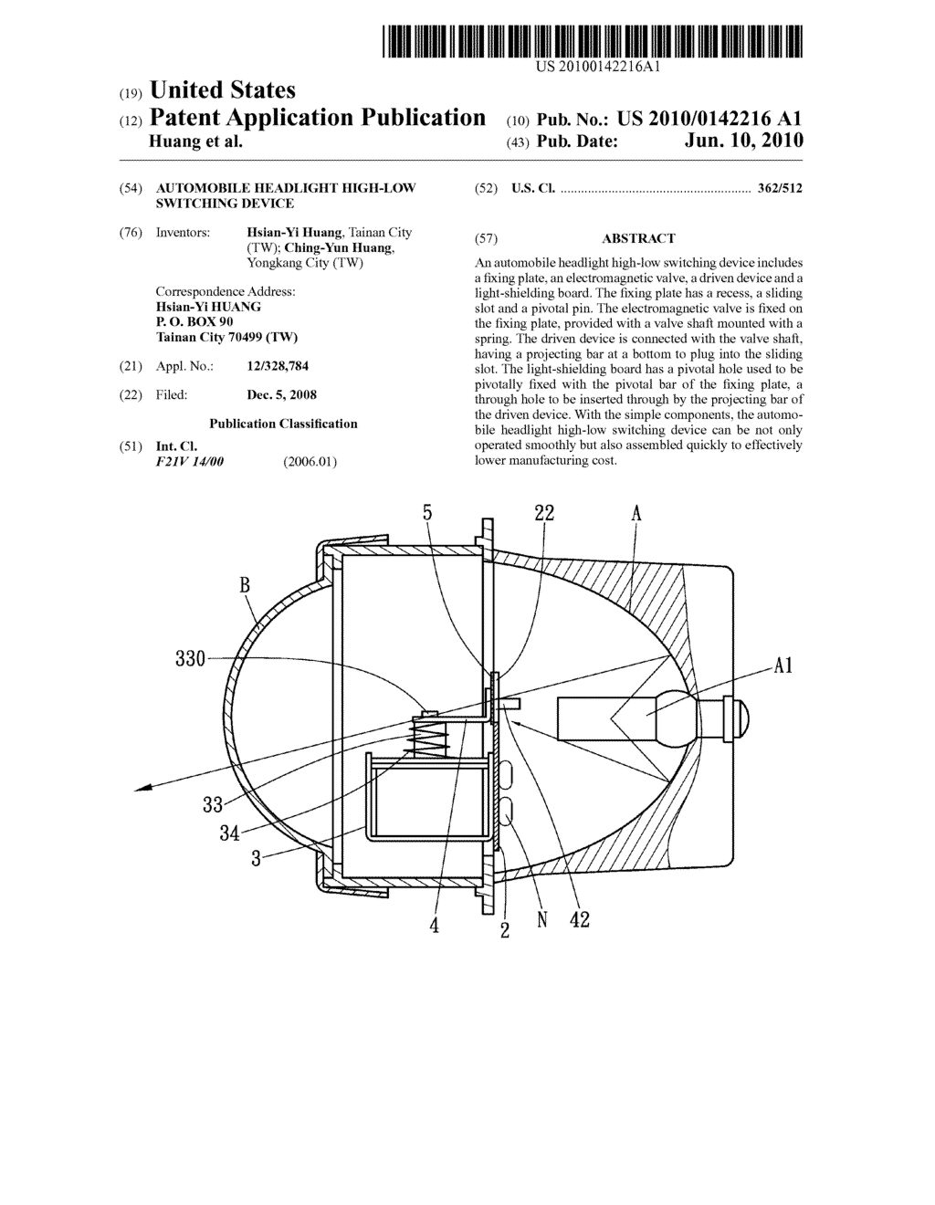 AUTOMOBILE HEADLIGHT HIGH-LOW SWITCHING DEVICE - diagram, schematic, and image 01