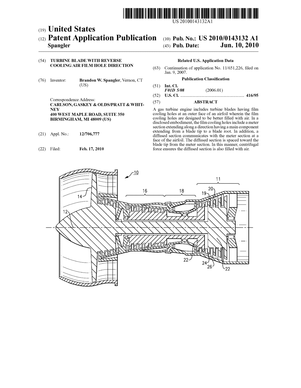 TURBINE BLADE WITH REVERSE COOLING AIR FILM HOLE DIRECTION - diagram, schematic, and image 01