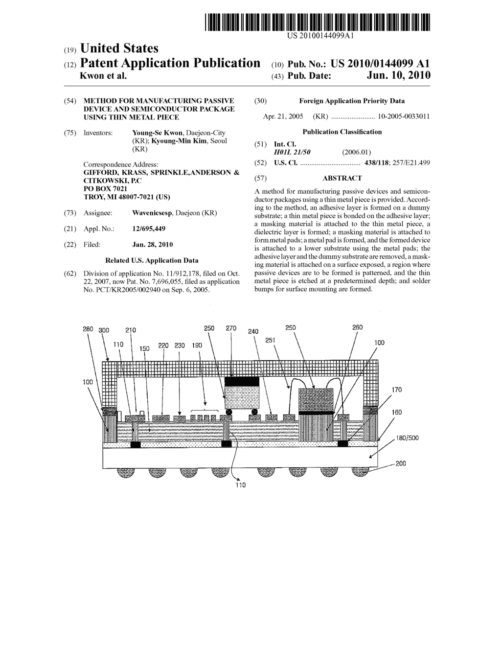 METHOD FOR MANUFACTURING PASSIVE DEVICE AND SEMICONDUCTOR PACKAGE USING THIN METAL PIECE - diagram, schematic, and image 01