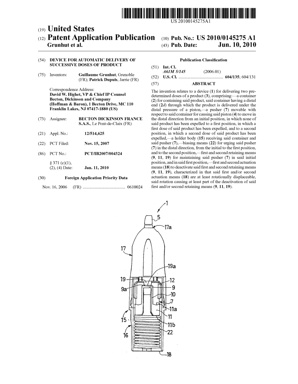 Device for Automatic Delivery of Successive Doses of Product - diagram, schematic, and image 01